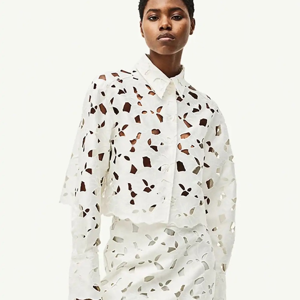 H&M White Cut-Out Button Down Shirt